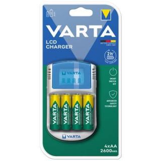 Elemtöltõ, AA ceruza/AAA mikro, 4x2600 mAh AA, LCD kijelzõ, 12V USB, VARTA