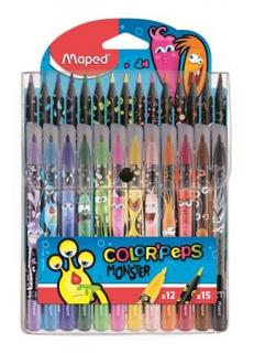 Filctoll és színes ceruza készlet, MAPED "Color`Peps Monster" 12+15 különbözõ szín (27 db)