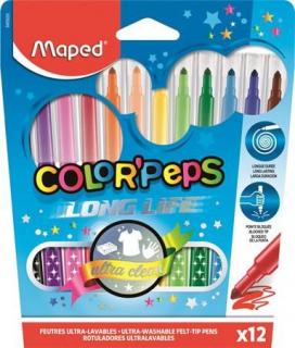 Filctoll készlet, 1-3,6 mm, kimosható, MAPED "Color`Peps Long Life", 12 különbözõ szín (12 db)