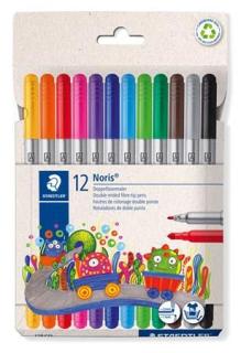 Filctoll készlet, 1-3 mm, kétvégû, kimosható, STAEDTLER "Noris® 320, 12 különbözõ szín (12 db)