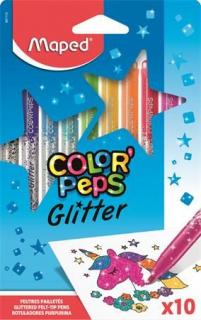 Filctoll készlet, 2,8 mm, csillámos, MAPED "Color`Peps Glitter", 10 különbözõ szín (10 db)