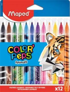 Filctoll készlet, 2,8 mm, kimosható, MAPED "Color`Peps Animals", 12 különbözõ szín (12 db)