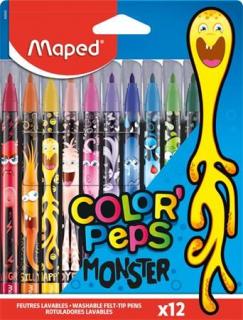 Filctoll készlet, 2,8 mm, kimosható, MAPED "Color`Peps Monster" 12 különbözõ szín (12 db)