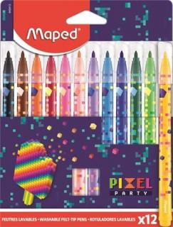 Filctoll készlet, 2,8 mm, kimosható, MAPED "Pixel Party", 12 különbözõ szín (12 db)