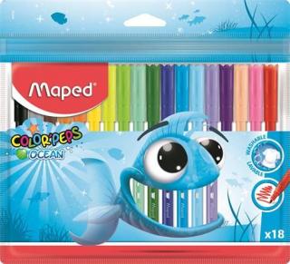 Filctoll készlet, 2 mm, kimosható, MAPED "Color`Peps Ocean", 18 különbözõ szín (18 db)