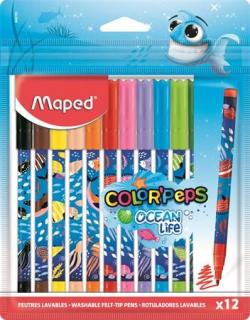 Filctoll készlet, 2 mm, kimosható, MAPED "Color`Peps Ocean Life", 12 különbözõ szín (12 db)