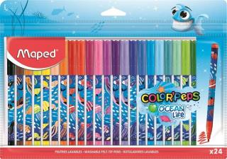 Filctoll készlet, 2 mm, kimosható, MAPED "Color`Peps Ocean Life", 24 különbözõ szín (24 db)