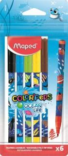 Filctoll készlet, 2 mm, kimosható, MAPED "Color`Peps Ocean Life", 6 különbözõ szín (6 db)