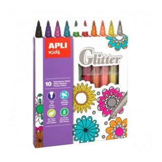 Filctoll készlet, 3,8 mm, csillámos, APLI Kids "Markers Glitter", 10 különbözõ szín (10 db)