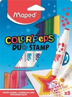 Filctoll készlet, 7,5 mm, kétvégû, MAPED "Color`Peps Duo Stamp" 8 különbözõ szín és minta (8 db)