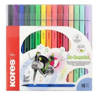 Filctoll készlet, kimosható, KORES "K-beats", 15 különbözõ szín (15 db)