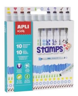 Filctoll készlet, nyomda, APLI Kids "Markers Duo Stamps", 10 különbözõ szín és minta (10 db)