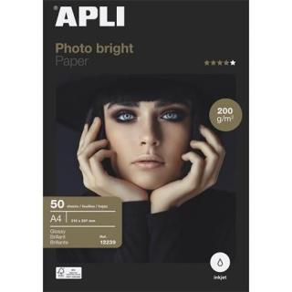 Fotópapír, tintasugaras, A4, 200 g, fényes, APLI "Photo bright" (50 lap)