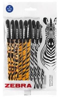 Golyóstoll, 0,27 mm, kupakos, vegyes testszín, ZEBRA "Animal Doodler`z", kék (10 db)