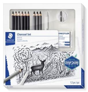 Grafit- és szénceruza készlet, kiegészítõkkel, 12 darabos, STAEDTLER "Mars® Lumograph® 100C" (12 db)