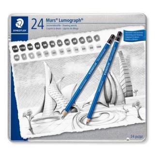 Grafitceruza készlet, fém doboz, hatszögletû, STAEDTLER "Mars® Lumograph® 100", 24 különbözõ keménység (24 db)