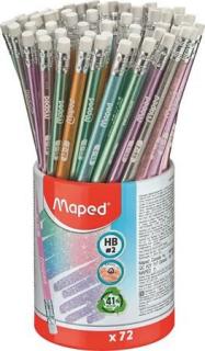 Grafitceruza radírral, ceruzatartó, HB, háromszögletû, MAPED "Black`Peps Glitter Deco", vegyes pasztell színek (72 db)