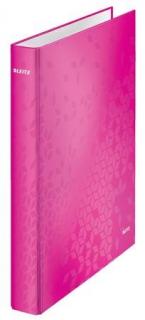 Gyûrûs könyv, 2 gyûrû, D alakú, 40 mm, A4 Maxi, karton, LEITZ "Wow", rózsaszín