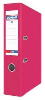 Iratrendezõ, 75 mm, A4, PP/karton, élvédõ sínnel, DONAU "Life", neon rózsaszín