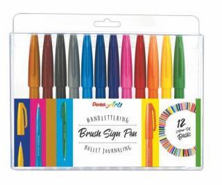 Kalligrafikus ecsetirón készlet, PENTEL "Brush Sign", 12 különbözõ szín (12 db)