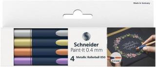 Metálfényû rollertoll készlet, 0,4 mm, SCHNEIDER "Paint-It 050" 4 különbözõ szín (4 db)