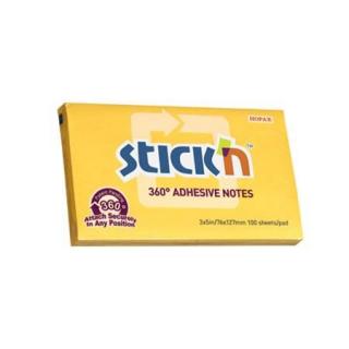 Öntapadó jegyzettömb, 76x127 mm, 100 lap, STICK N "360°, sárga (100 lap)