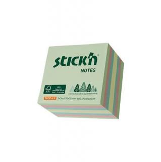 Öntapadó kockatömb, 76x76mm, 400 lap, STICK N, erdõ színei pasztell mix (400 lap)