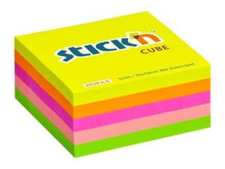 Öntapadó kockatömb, 76x76mm, 400 lap, STICK N, neon szivárvány (400 lap)