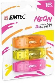 Pendrive, 16GB, 3 db, USB 2.0, EMTEC "C410 Neon", narancs, citromsárga, rózsaszín (3 db)