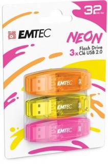 Pendrive, 32GB, 3 db, USB 2.0, EMTEC "C410 Neon", narancs, citromsárga, rózsaszín (3 db)