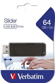 Pendrive, 64GB, USB 2.0, VERBATIM "Slider", fekete