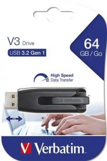 Pendrive, 64GB, USB 3.2, 80/25 MB/s, VERBATIM "V3", fekete-szürke