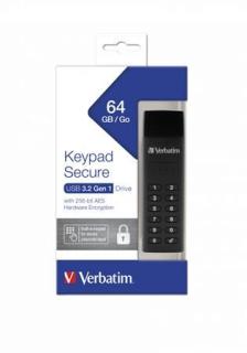 Pendrive, 64GB, USB 3.2, titkosítás, 160/130Mb/s, VERBATIM "Keypad Secure"