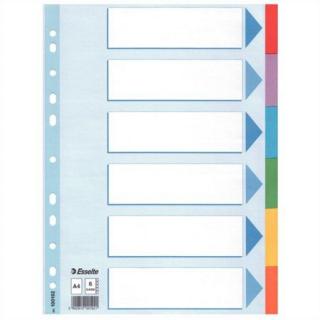 Regiszter, karton, A4, 6 részes, írható elõlappal, ESSELTE "Standard", színes