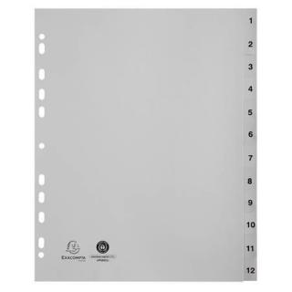 Regiszter, mûanyag, A4+, 1-12, EXACOMPTA, szürke