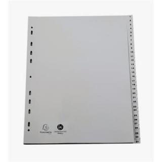 Regiszter, mûanyag, A4+, 1-31, EXACOMPTA, szürke