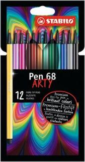 Rostirón készlet, 1 mm, STABILO "Pen 68 ARTY", 12 különbözõ szín (12 db)