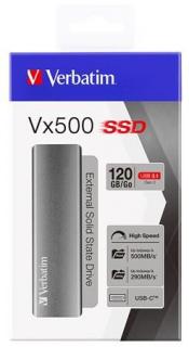 SSD (külsõ memória), 120 GB, USB 3.2 Gen2, VERBATIM "Vx500", szürke