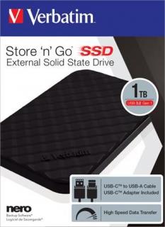 SSD (külsõ memória), 1TB, USB 3.2, VERBATIM "Storen Go", fekete