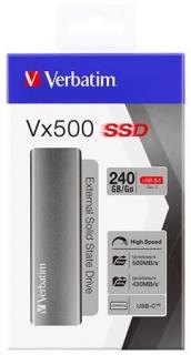 SSD (külsõ memória), 240 GB, USB 3.2 Gen2, VERBATIM "Vx500", szürke