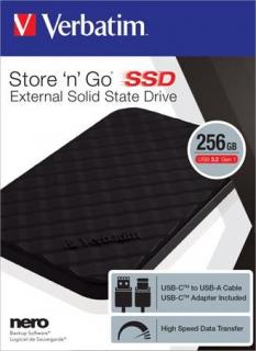 SSD (külsõ memória), 256GB, USB 3.2 VERBATIM "Store n Go", fekete