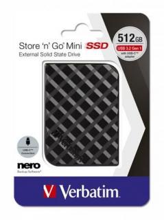 SSD (külsõ memória), 512GB, USB 3.2 VERBATIM "Store n Go Mini", fekete