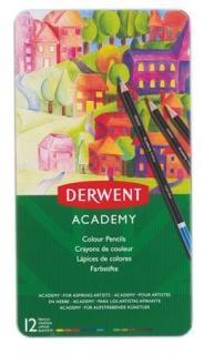 Színes ceruza készlet, fém doboz, DERWENT "Academy", 12 különbözõ szín (12 db)