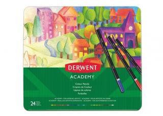 Színes ceruza készlet, fém doboz, DERWENT "Academy", 24 különbözõ szín (24 db)