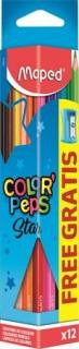 Színes ceruza készlet, háromszögletû, hegyezõvel, MAPED "Color`Peps Star", 12 különbözõ szín (12 db)