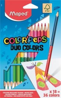 Színes ceruza készlet, háromszögletû, kétvégû, MAPED "Color`Peps Duo", 36 különbözõ szín (18 db)