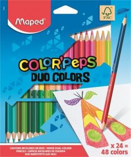 Színes ceruza készlet, háromszögletû, kétvégû, MAPED "Color`Peps Duo", 48 különbözõ szín (24 db)