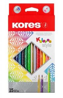 Színes ceruza készlet, háromszögletû, KORES "Kolores Style", 15 különbözõ szín (15 db)