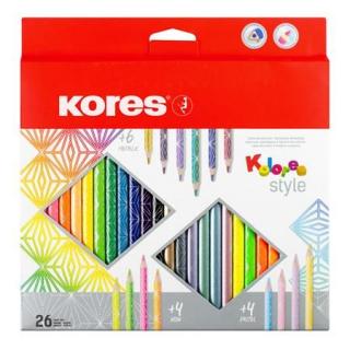 Színes ceruza készlet, háromszögletû, KORES "Kolores Style", 26 különbözõ szín (26 db)