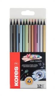 Színes ceruza készlet, háromszögletû, KORES "Kolores Style Metallic", 12 metál szín (12 db)